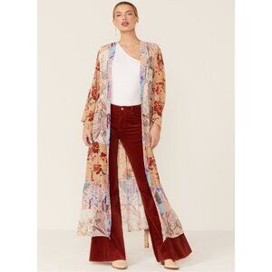 LaBiz New Women's Floral Chiffon Long Kimono Duster w/Tie Size S Western Cowgirl